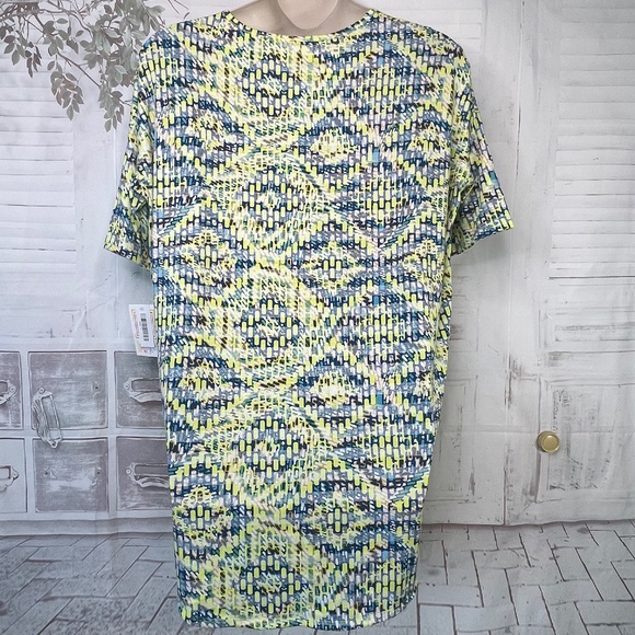 LuLaRoe Irma Womens White Blue Yellow Abstract Hi Lo Casual Shirt Top Large L - Picture 12 of 12